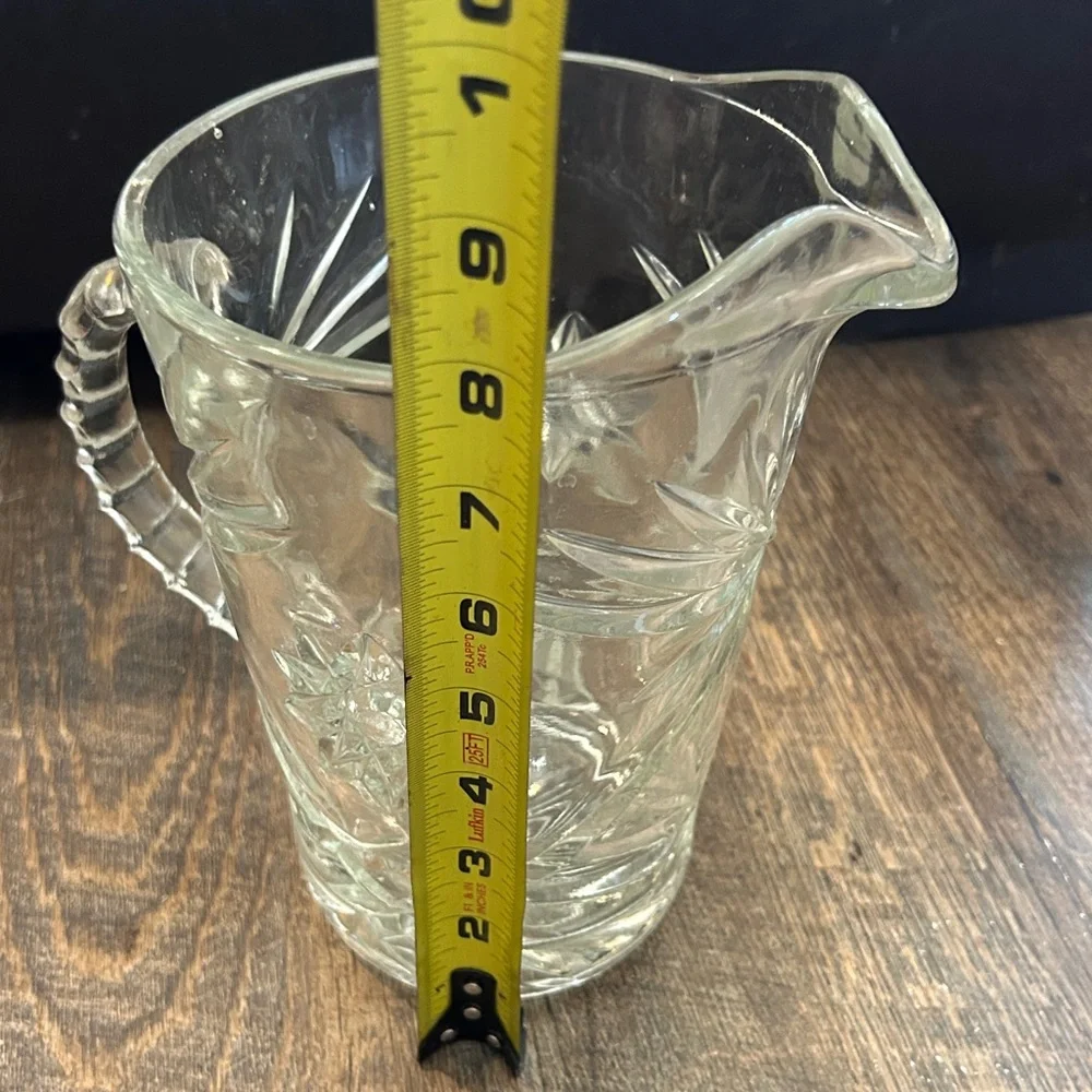 Vintage Anchor Hocking Prescut 54oz 8 Inch‎ Glass Pitcher Hob Stars Palm Trees